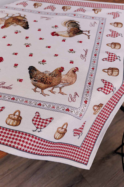 Square tablecloth «Rooster/Chicken» - Premium Gobelin - Textile4Family