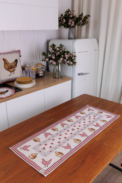 Table Runner «Rooster/Chicken» - Premium Gobelin - Textile4Family