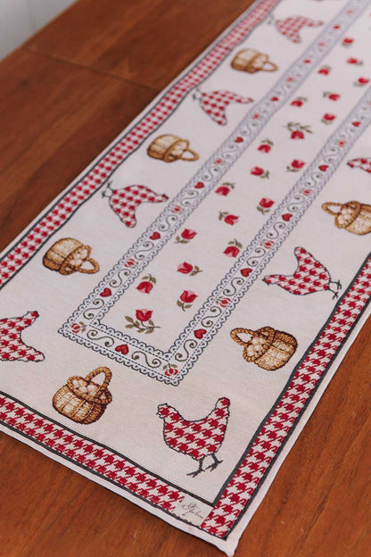 Table Runner «Rooster/Chicken» - Premium Gobelin - Textile4Family