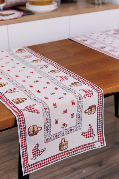 Table Runner «Rooster/Chicken» - Premium Gobelin - Textile4Family
