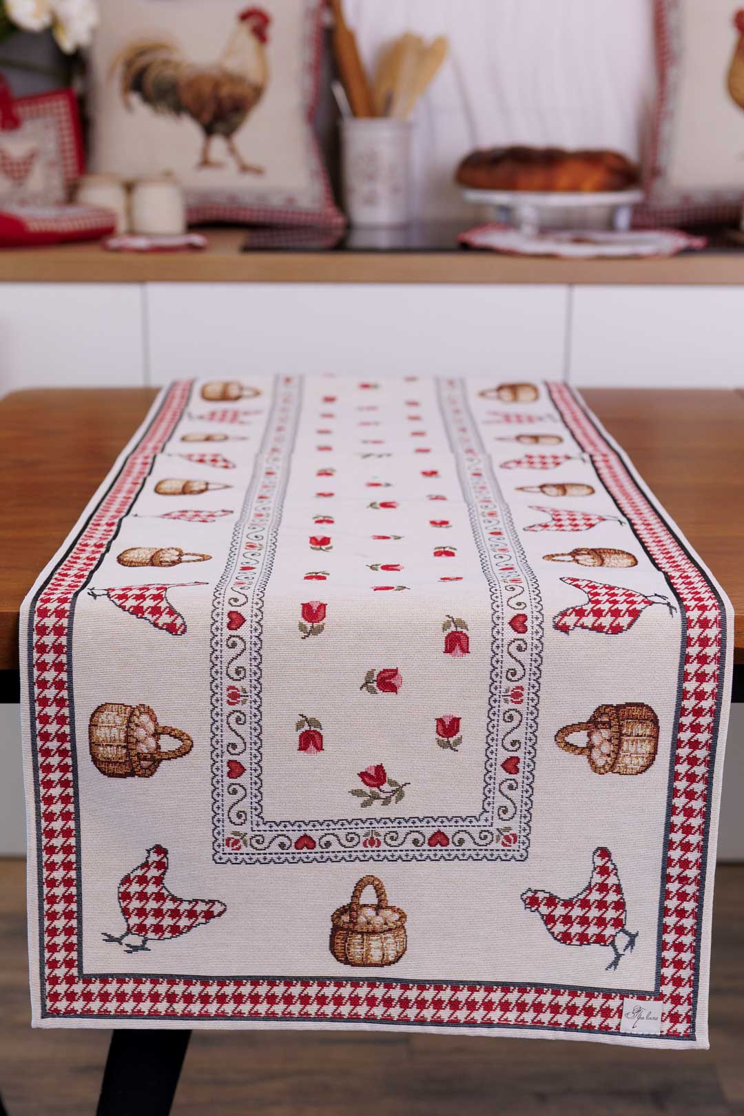 Table Runner «Rooster/Chicken» - Premium Gobelin - Textile4Family