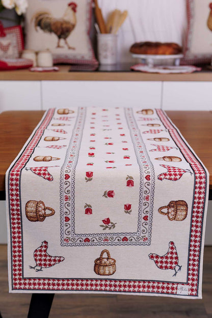 Table Runner «Rooster/Chicken» - Premium Gobelin - Textile4Family