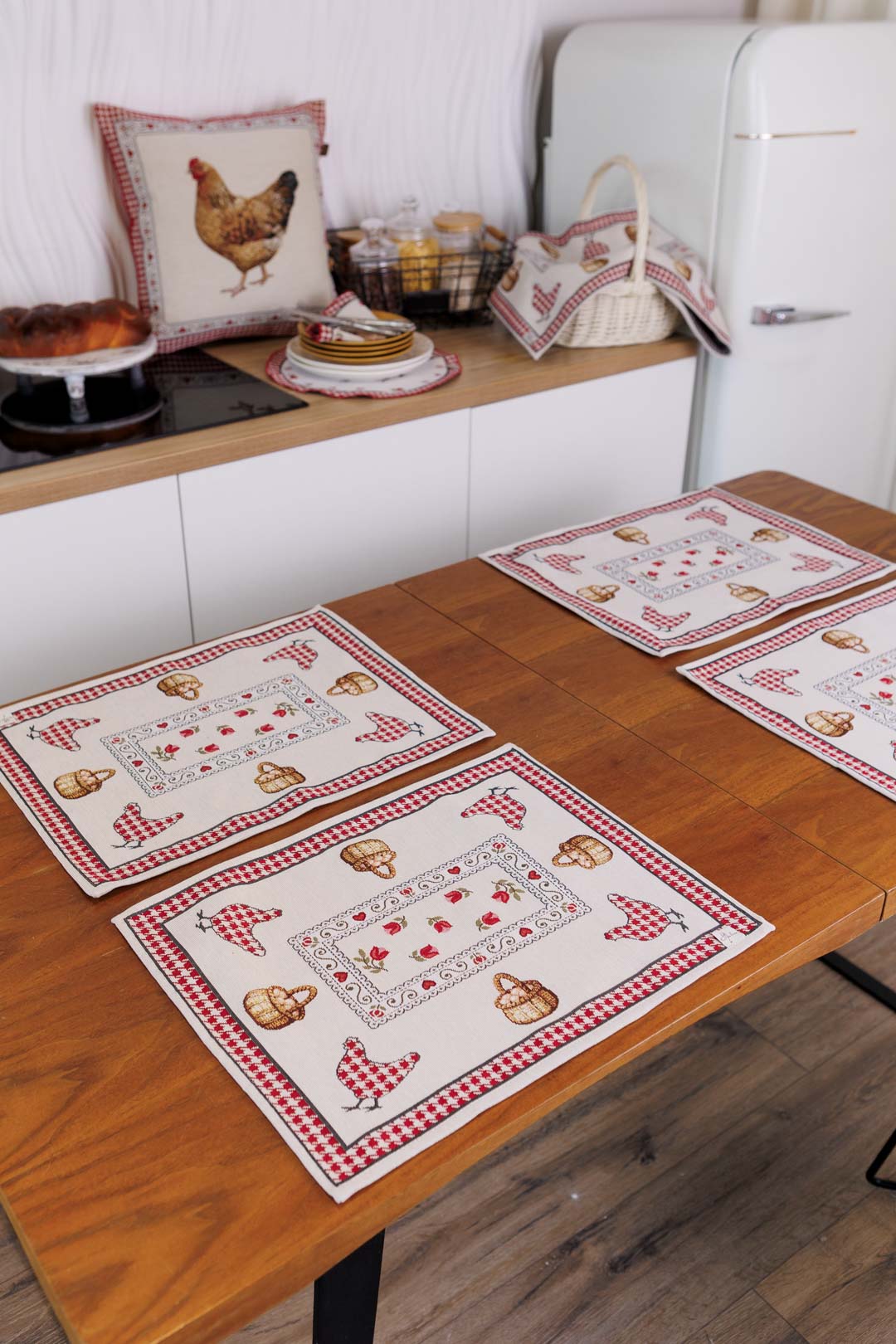 Placemat set «Rooster/Chicken» - Premium Gobelin - Textile4Family