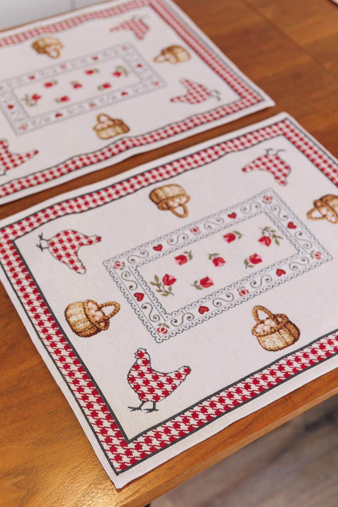 Placemat set «Rooster/Chicken» - Premium Gobelin - Textile4Family
