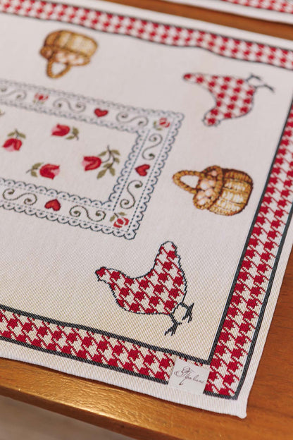 Placemat set «Rooster/Chicken» - Premium Gobelin - Textile4Family
