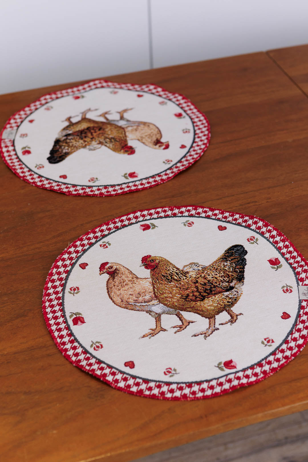 Round Placemat set «Rooster/Chicken» - Premium Gobelin - Textile4Family