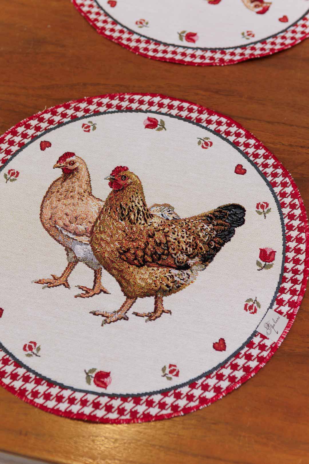 Round Placemat set «Rooster/Chicken» - Premium Gobelin - Textile4Family