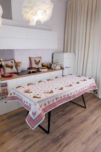 Rectangular tablecloth «Rooster/Chicken» - Premium Gobelin - Textile4Family