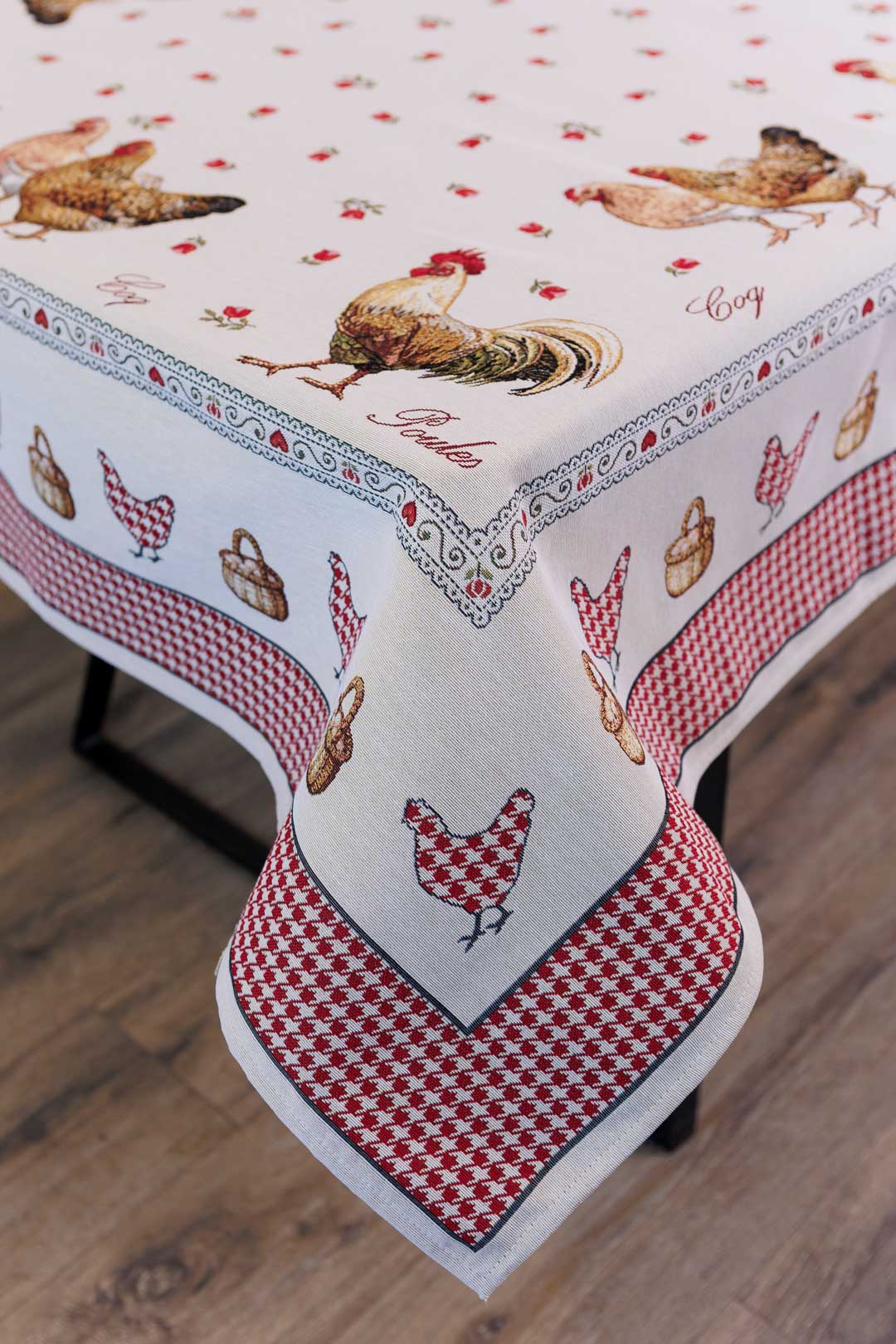 Rectangular tablecloth «Rooster/Chicken» - Premium Gobelin - Textile4Family