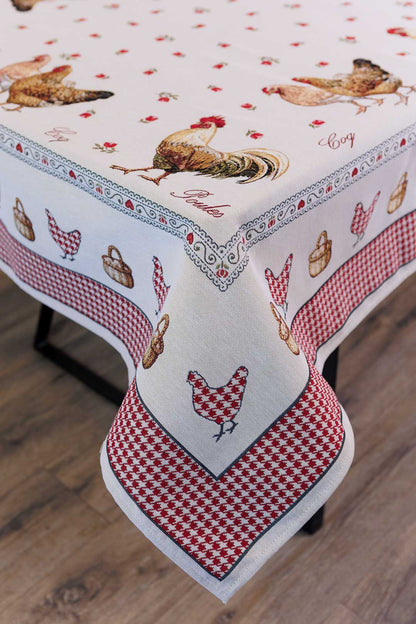 Rectangular tablecloth «Rooster/Chicken» - Premium Gobelin - Textile4Family