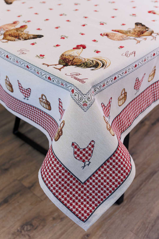 Rectangular tablecloth «Rooster/Chicken» - Premium Gobelin - Textile4Family