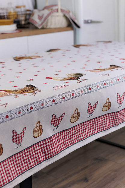 Rectangular tablecloth «Rooster/Chicken» - Premium Gobelin - Textile4Family
