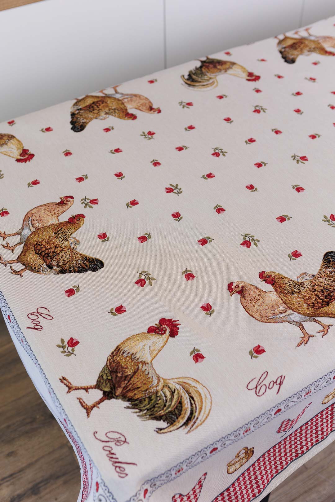 Rectangular tablecloth «Rooster/Chicken» - Premium Gobelin - Textile4Family