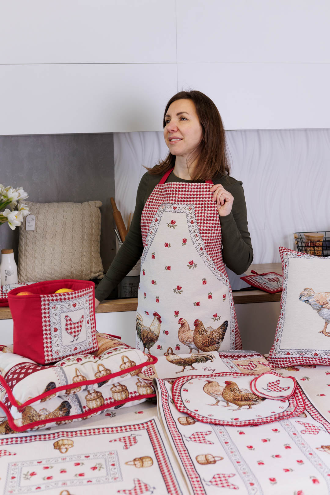 Kitchen Apron «Rooster/Chicken» - Premium Gobelin - Textile4Family