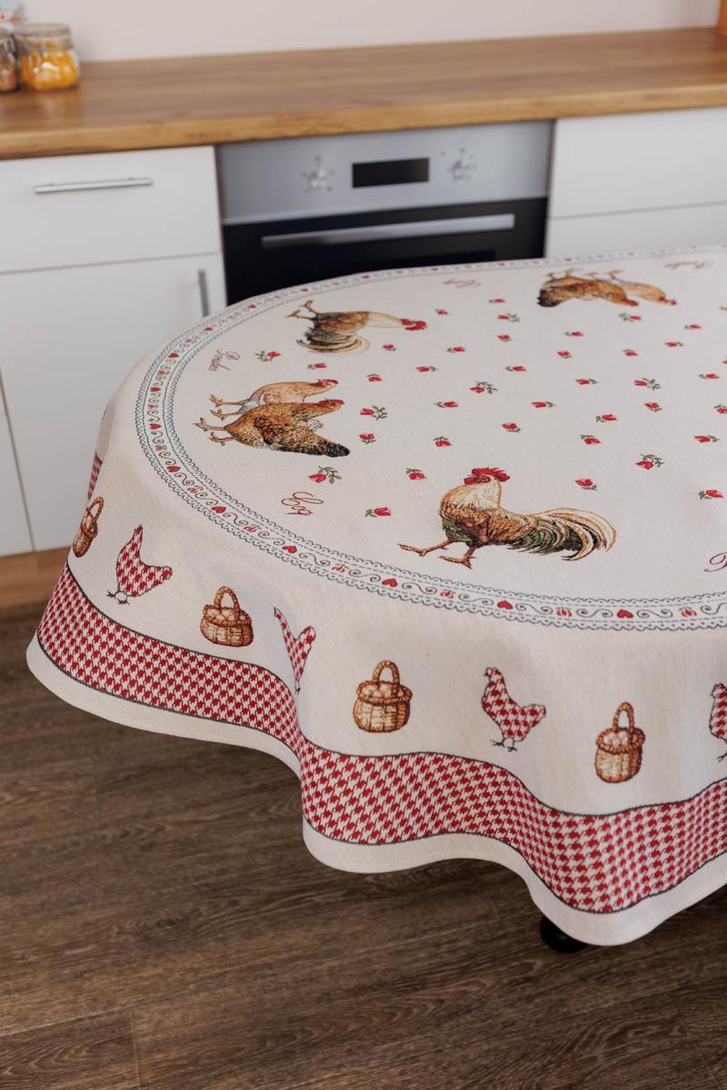 Oval Tablecloth «Rooster/Chicken» - Premium Gobelin - Textile4Family