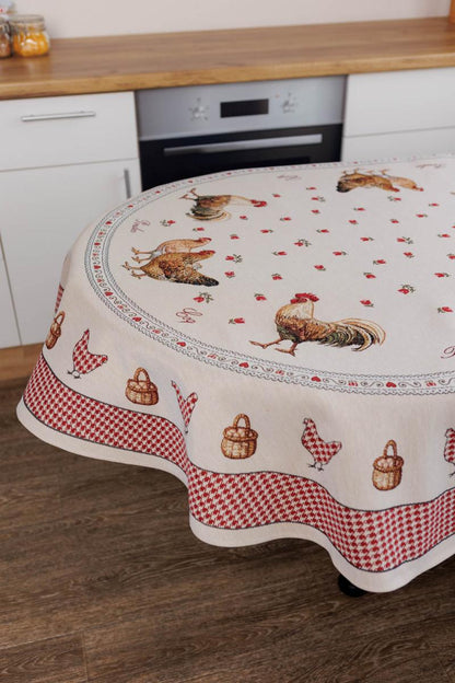 Oval Tablecloth «Rooster/Chicken» - Premium Gobelin - Textile4Family