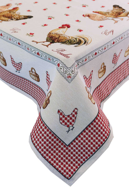 Rectangular tablecloth «Rooster/Chicken» - Premium Gobelin - Textile4Family