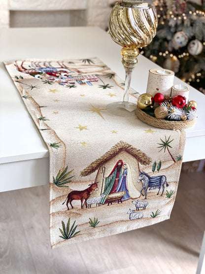 Christmas Table Runner  «Adara» with Golden Lurex - Luxury Tapestry