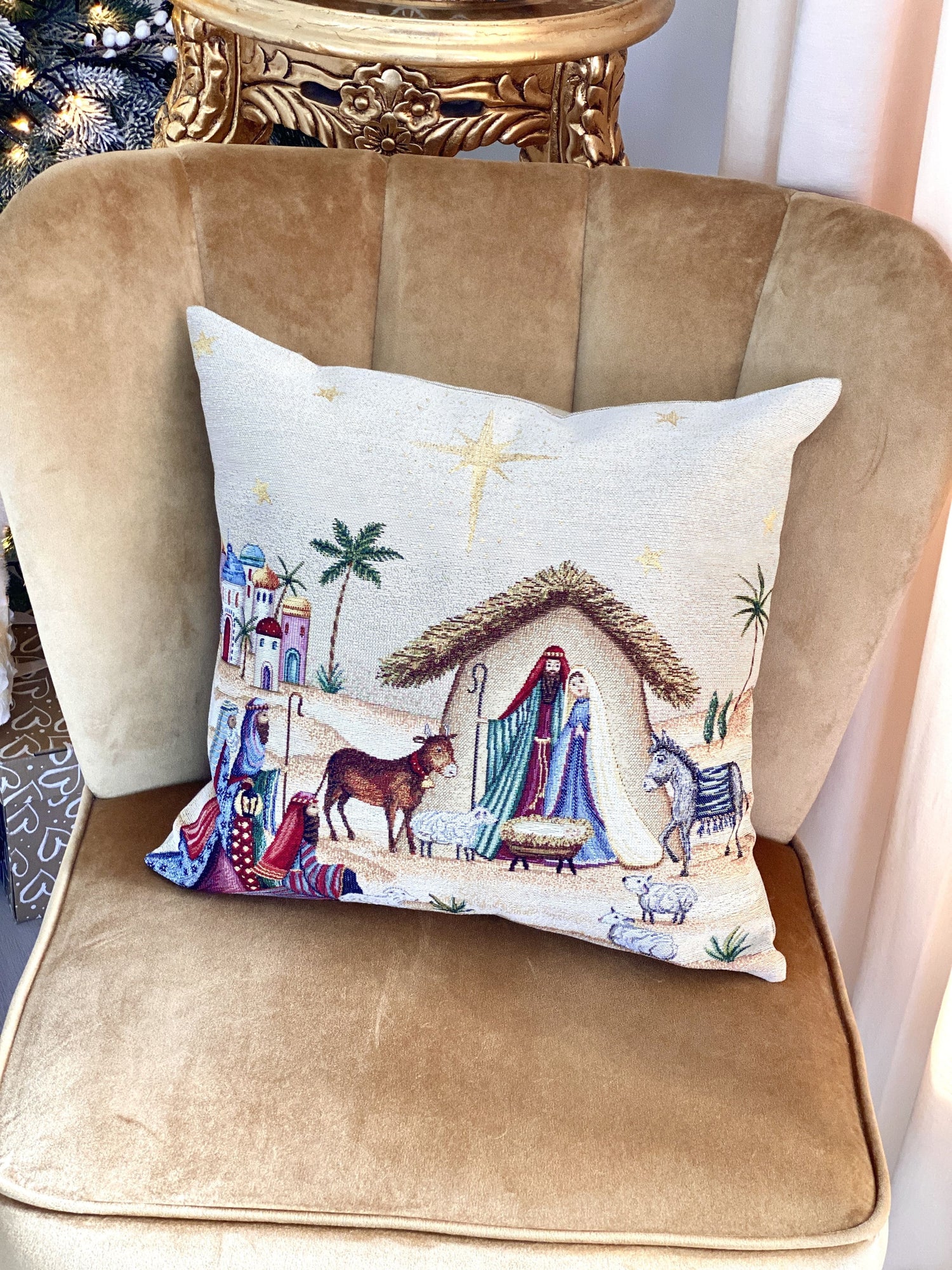 Christmas Cushion cover «Adara» with Golden Lurex - Luxury Tapestry - Textile4Family