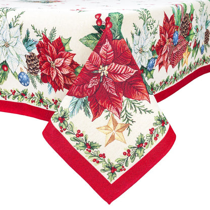 Christmas Tablecloth «Red Poinsettia» with Golden Lurex - Luxury Tapestry