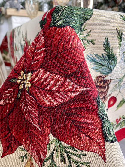 Christmas Tablecloth «Red Poinsettia» with Golden Lurex - Luxury Tapestry