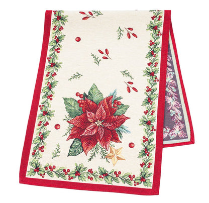 Christmas Table Runner  «Red Poinsettia» with Golden Lurex - Luxury Tapestry