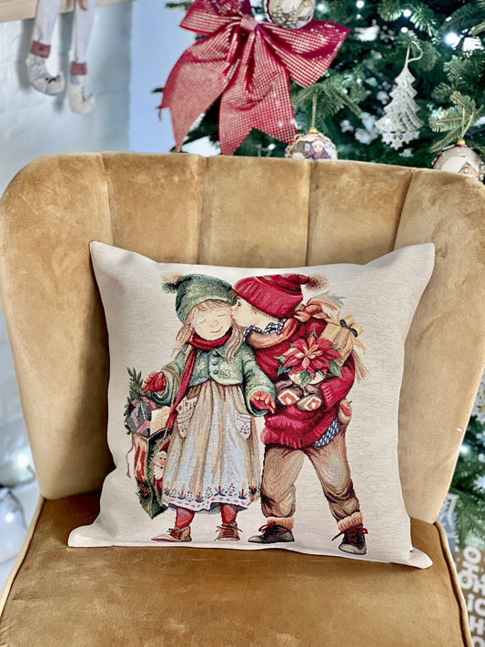 Winter Holiday tapestry cushion cover «Baby kiss» without lurex