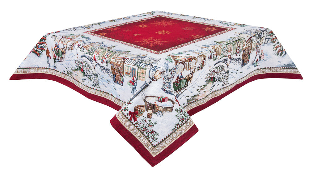 Christmas tapestry tablecloth «Snowy city» With microfibre