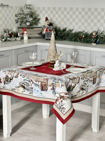 Christmas tapestry tablecloth «Snowy city» With microfibre