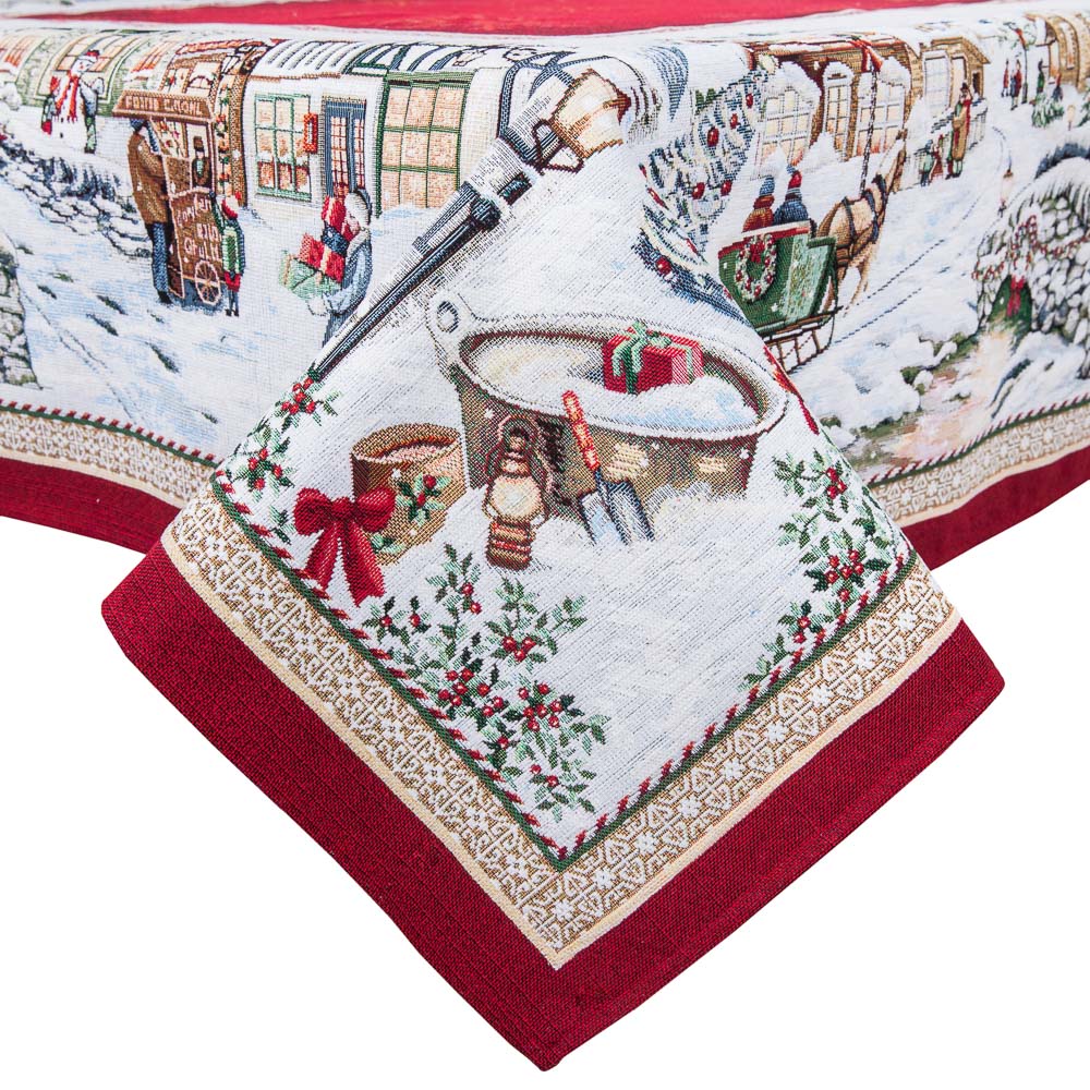 Christmas tapestry tablecloth «Snowy city» With microfibre