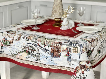 Christmas tapestry tablecloth «Snowy city» With microfibre