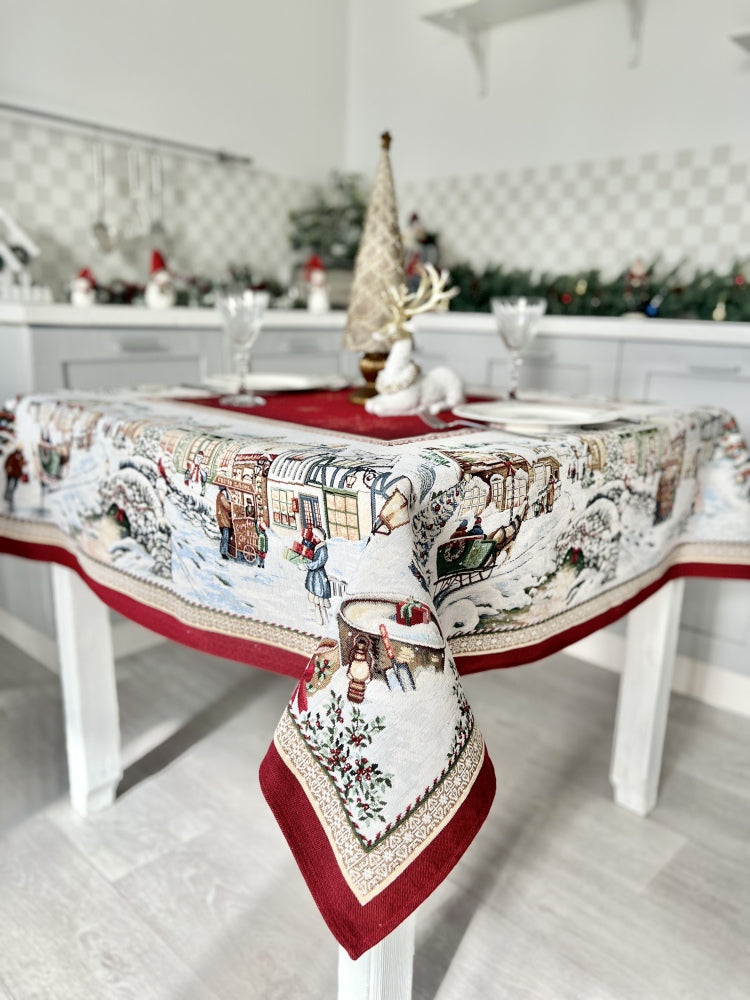 Christmas tapestry tablecloth «Snowy city» With microfibre Limaso Textile