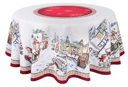 Round Christmas tapestry tablecloth «Snowy city» With microfibre