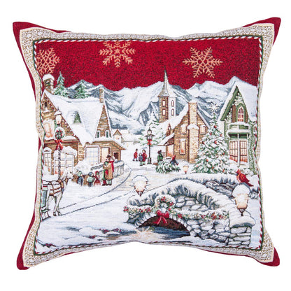 Winter Holiday tapestry cushion cover «Snowy city» With microfibre