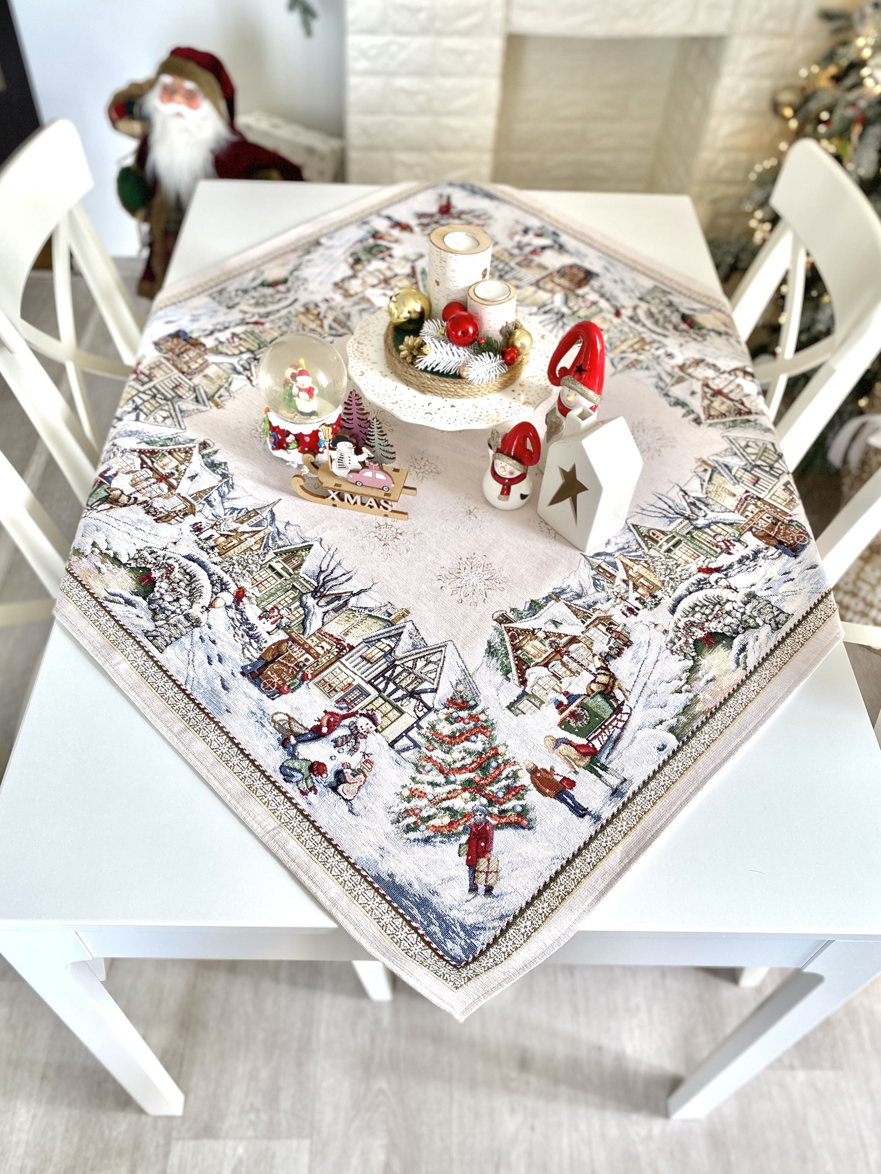 Christmas tapestry tablecloth «Festive mood» With microfibre &amp; silver lurex Limaso Textile