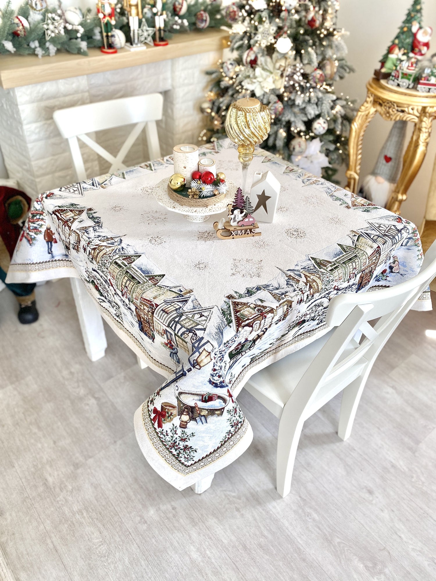 Christmas tapestry tablecloth «Festive mood» With microfibre &amp; silver lurex Limaso Textile