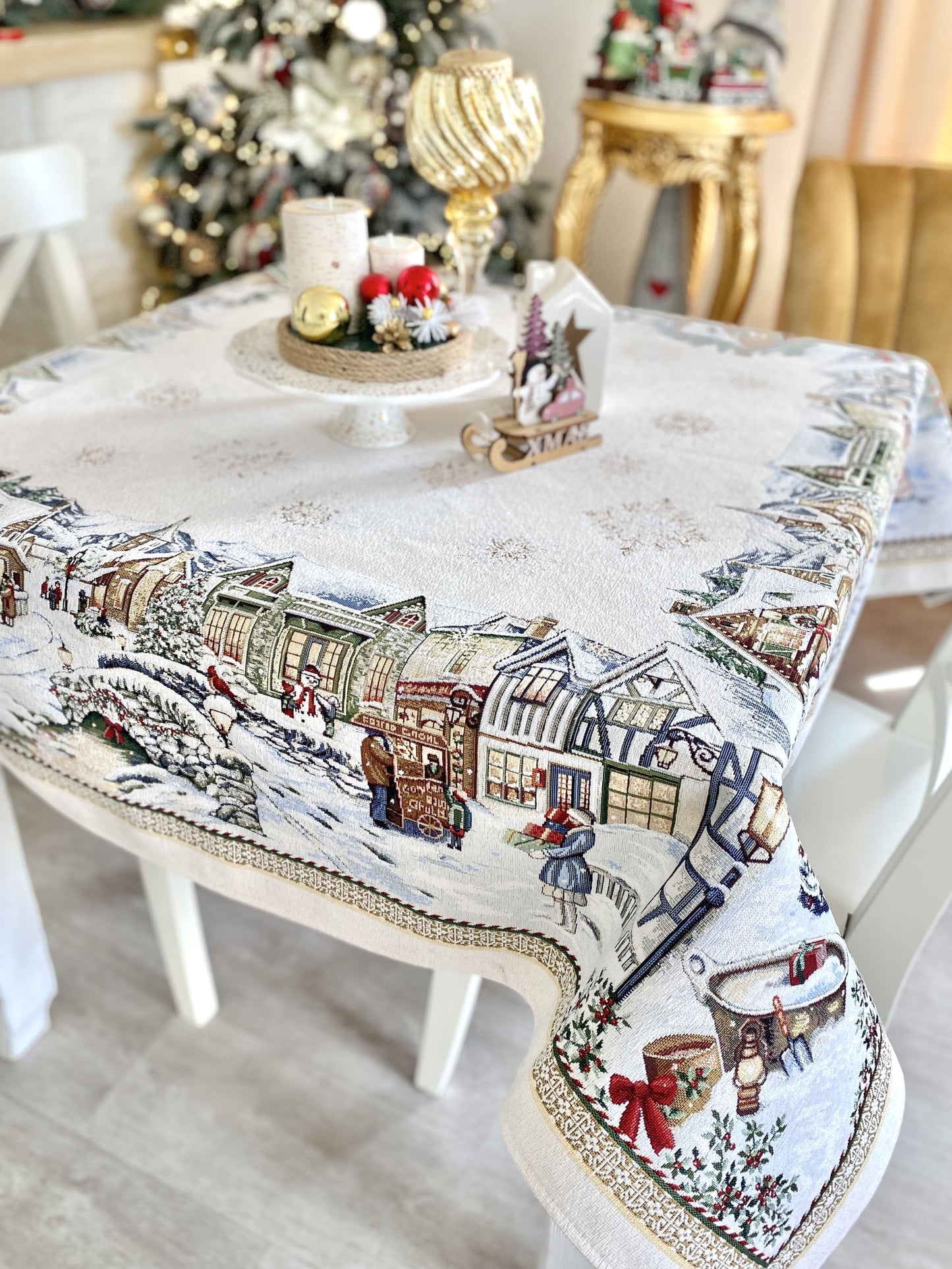 Christmas tapestry tablecloth «Festive mood» With microfibre & silver lurex