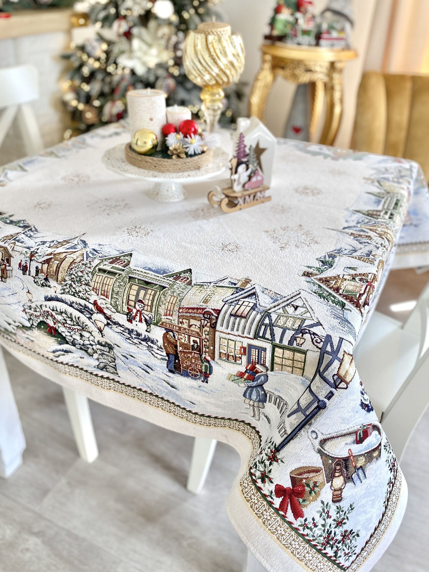 Christmas tapestry tablecloth «Festive mood» With microfibre &amp; silver lurex Limaso Textile