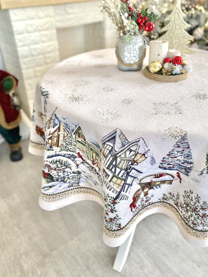 Round Christmas tablecloth «Festive mood» With microfibre & silver lurex