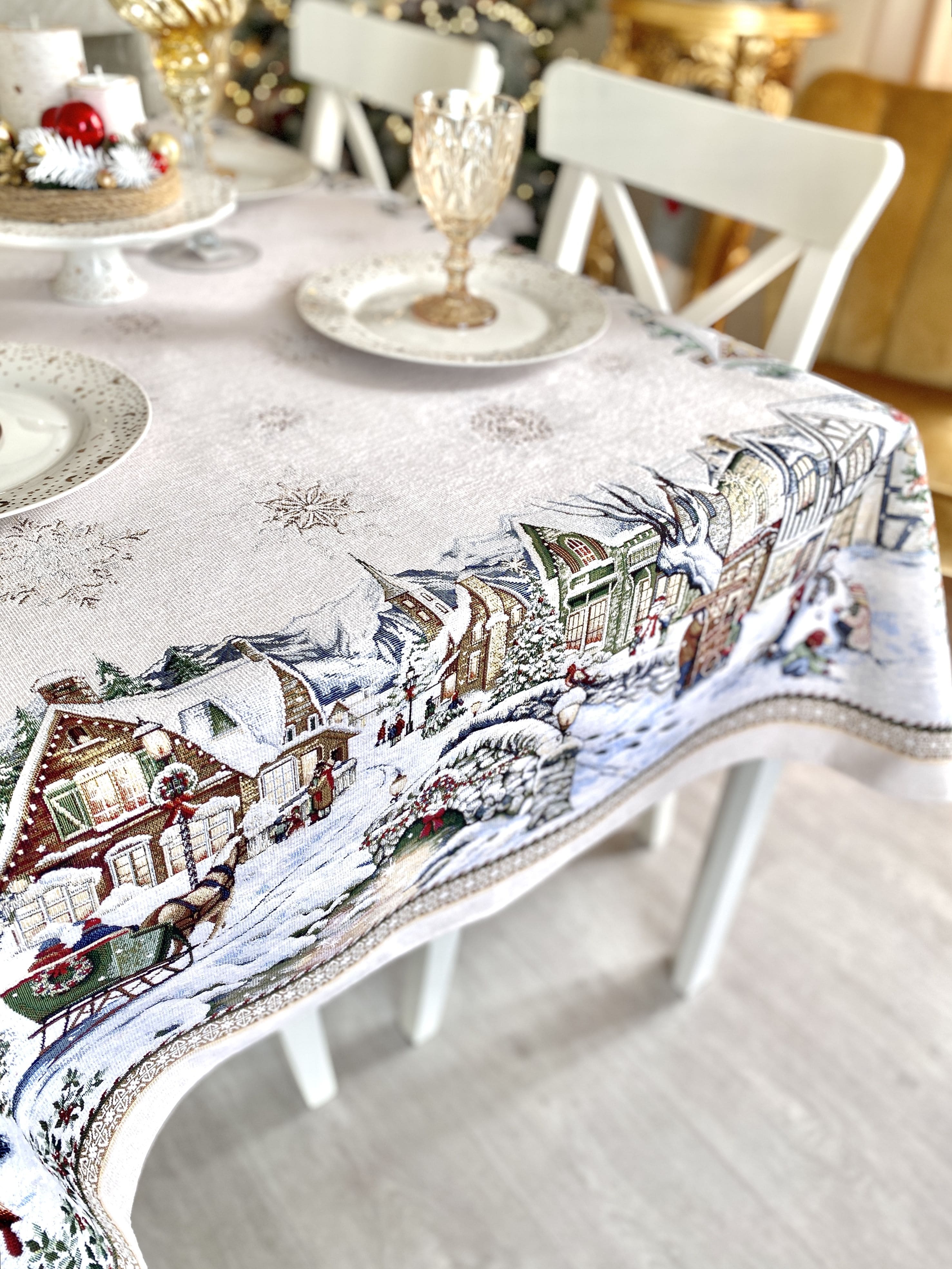 Christmas tapestry tablecloth «Festive mood» With microfibre &amp; silver lurex Limaso Textile