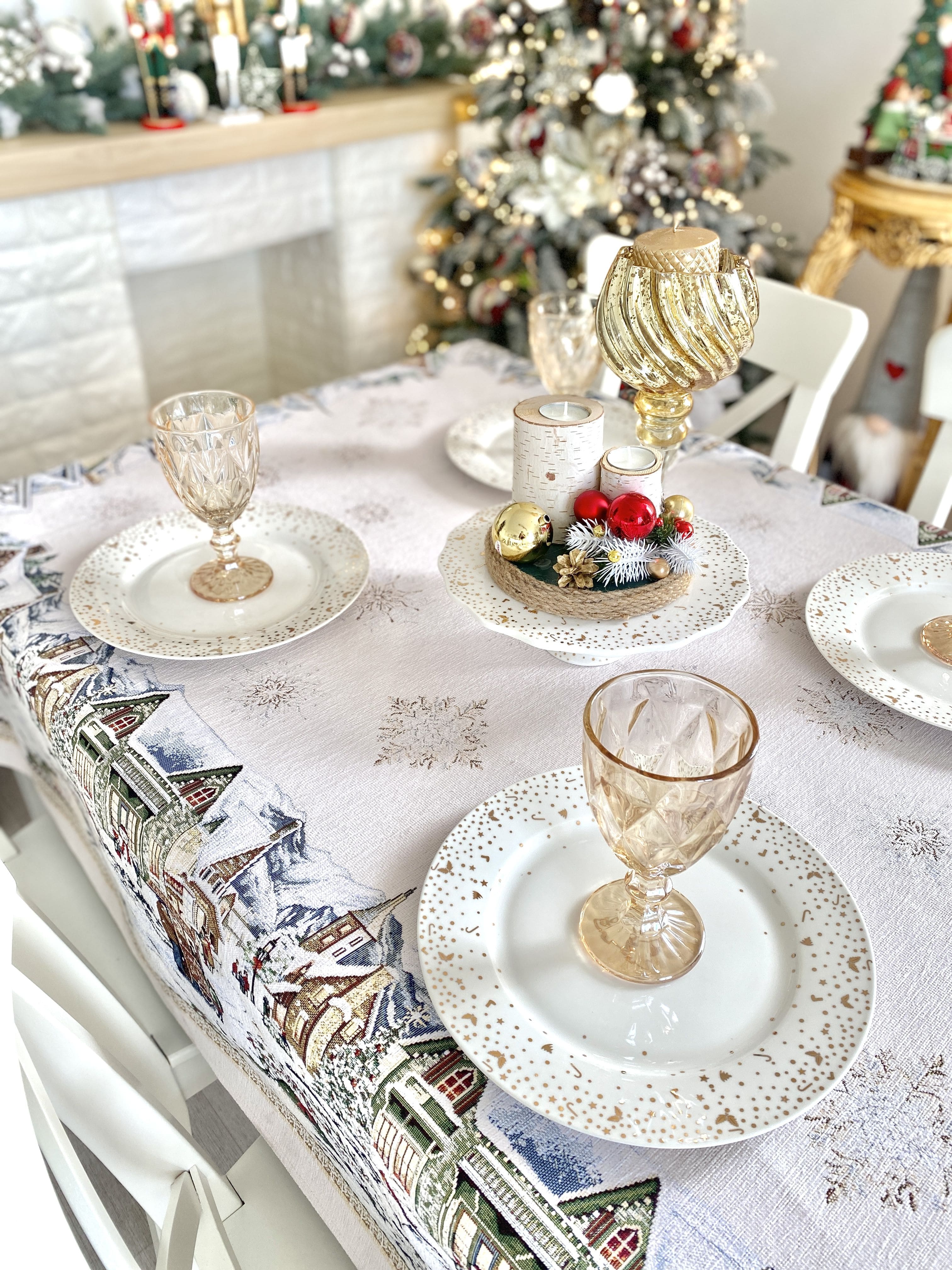 Christmas tapestry tablecloth «Festive mood» With microfibre &amp; silver lurex Limaso Textile