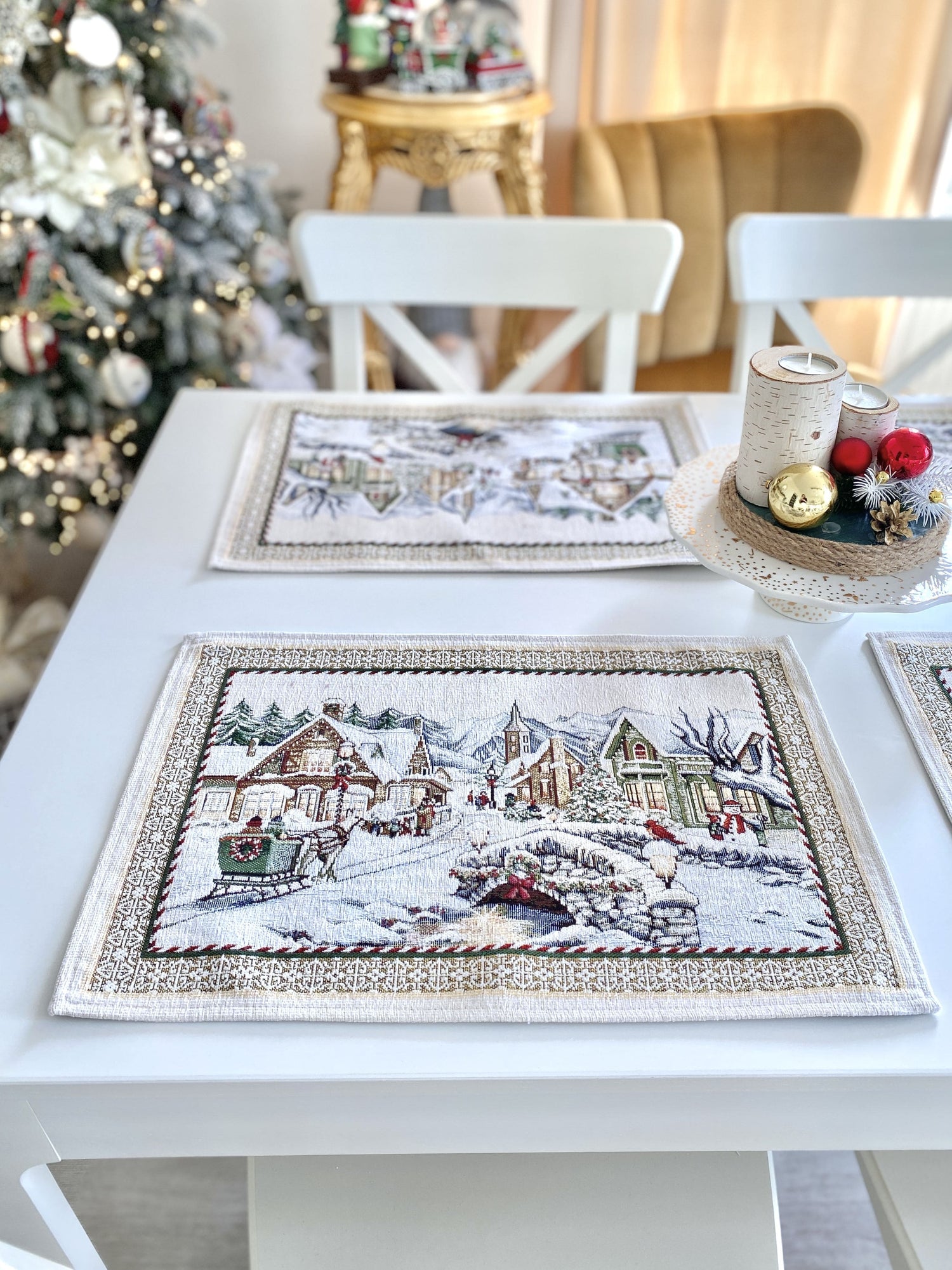 Winter Holiday Placemats «Festive mood» With microfibre &amp; silver lurex Limaso Textile