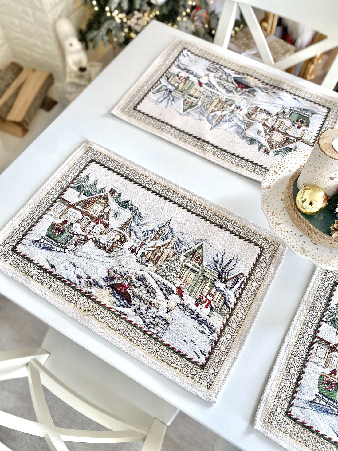 Winter Holiday Placemats «Festive mood» With microfibre &amp; silver lurex
