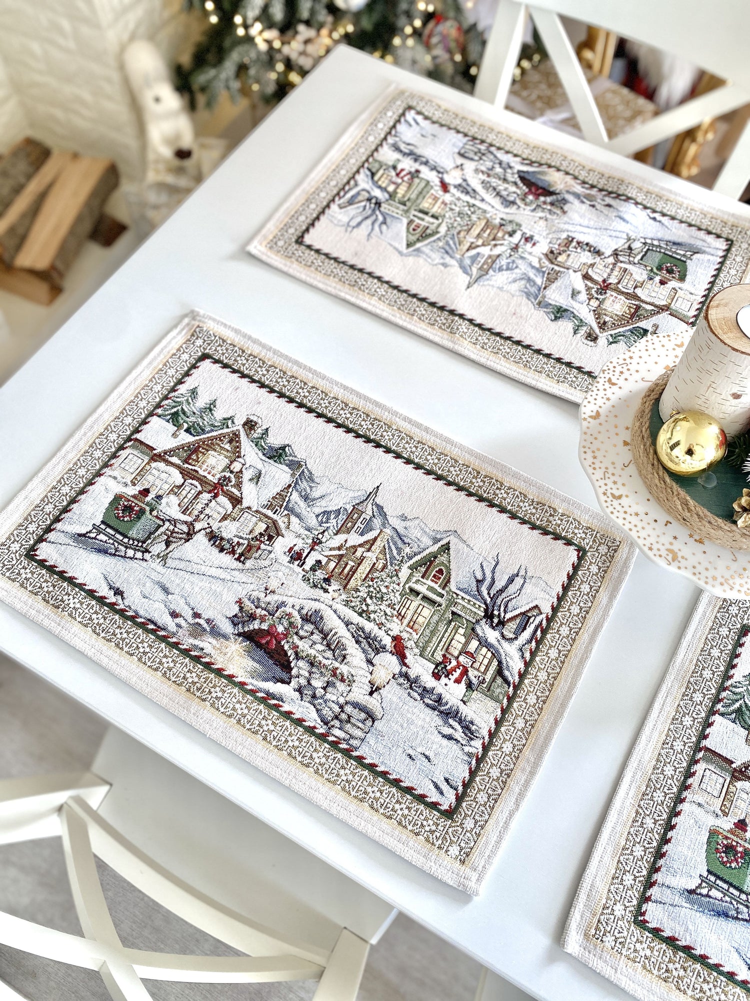 Winter Holiday Placemats «Festive mood» With microfibre &amp; silver lurex