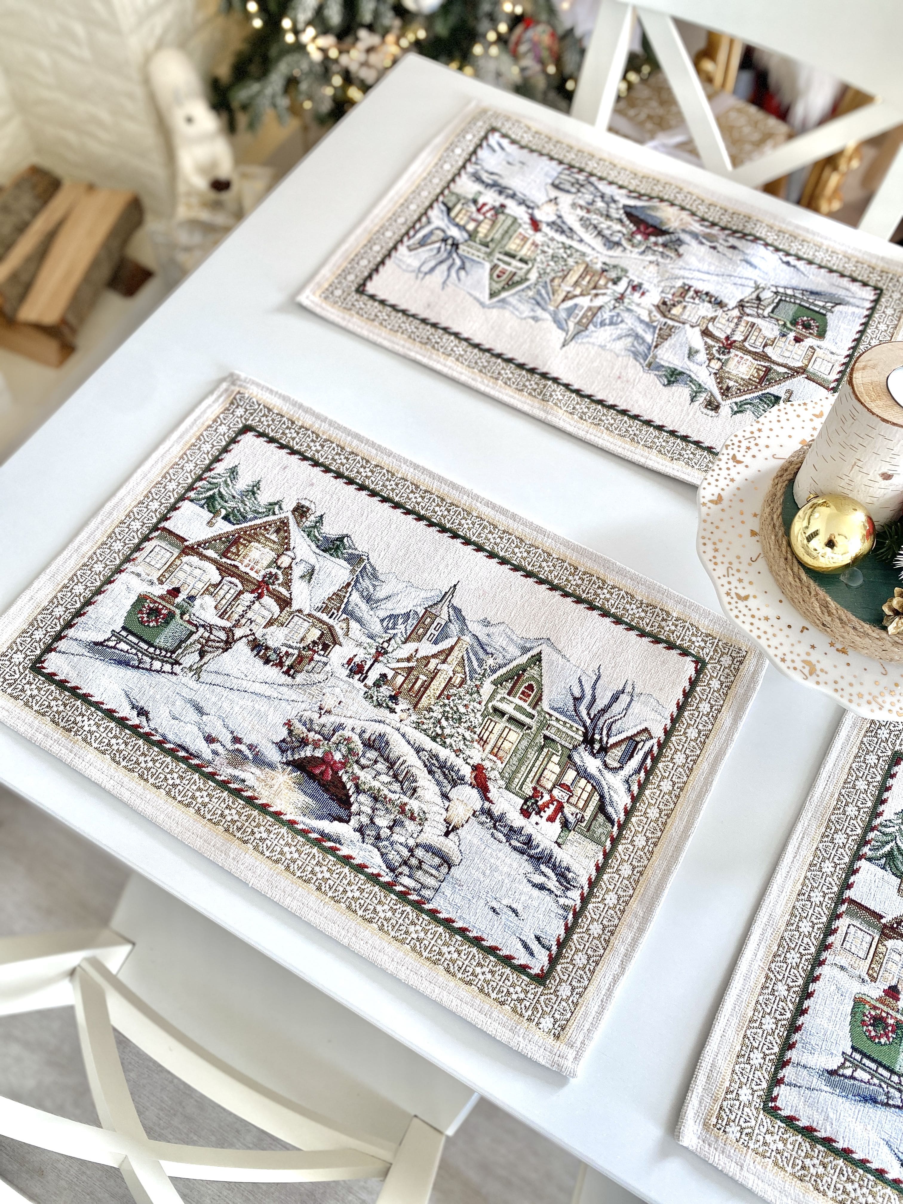 Winter Holiday Placemats «Festive mood» With microfibre &amp; silver lurex