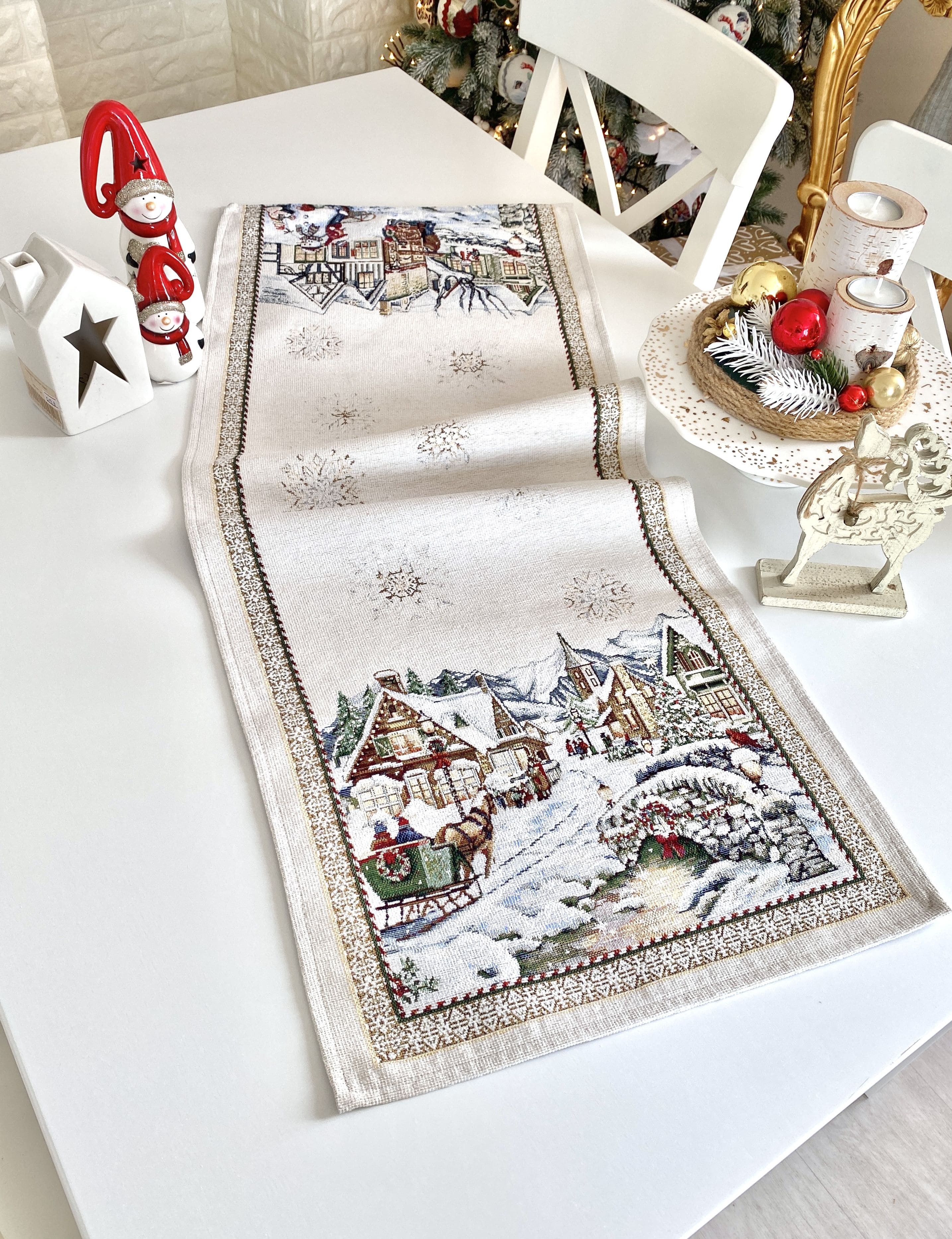Christmas Tapestry Table runner «Festive mood» With microfibre &amp; silver lurex