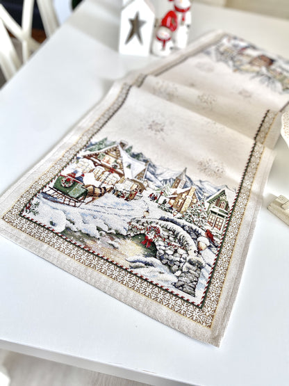 Christmas Tapestry Table runner «Festive mood» With microfibre & silver lurex