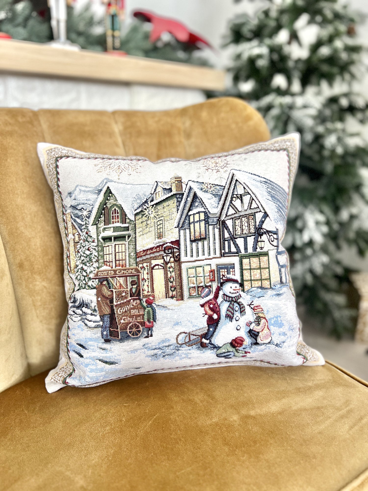 Christmas tapestry cushion cover «Festive mood» With microfibre &amp; silver lurex