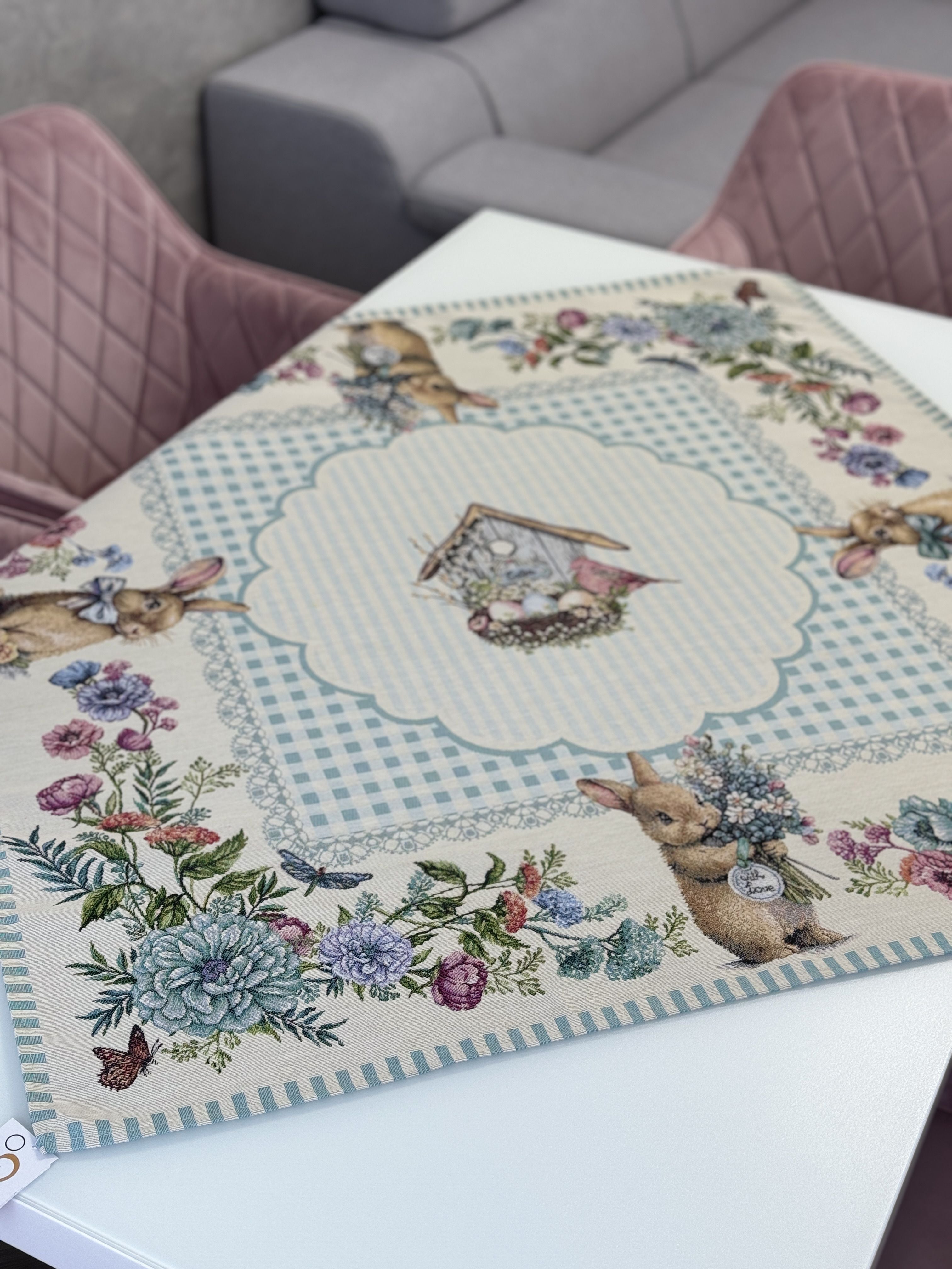 Easter tapestry tablecloth «Blue Bunnies» Limaso Textile