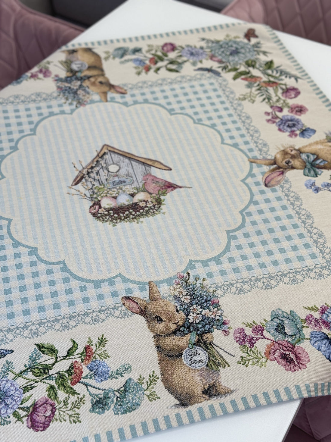 Easter tapestry tablecloth «Blue Bunnies» Limaso Textile